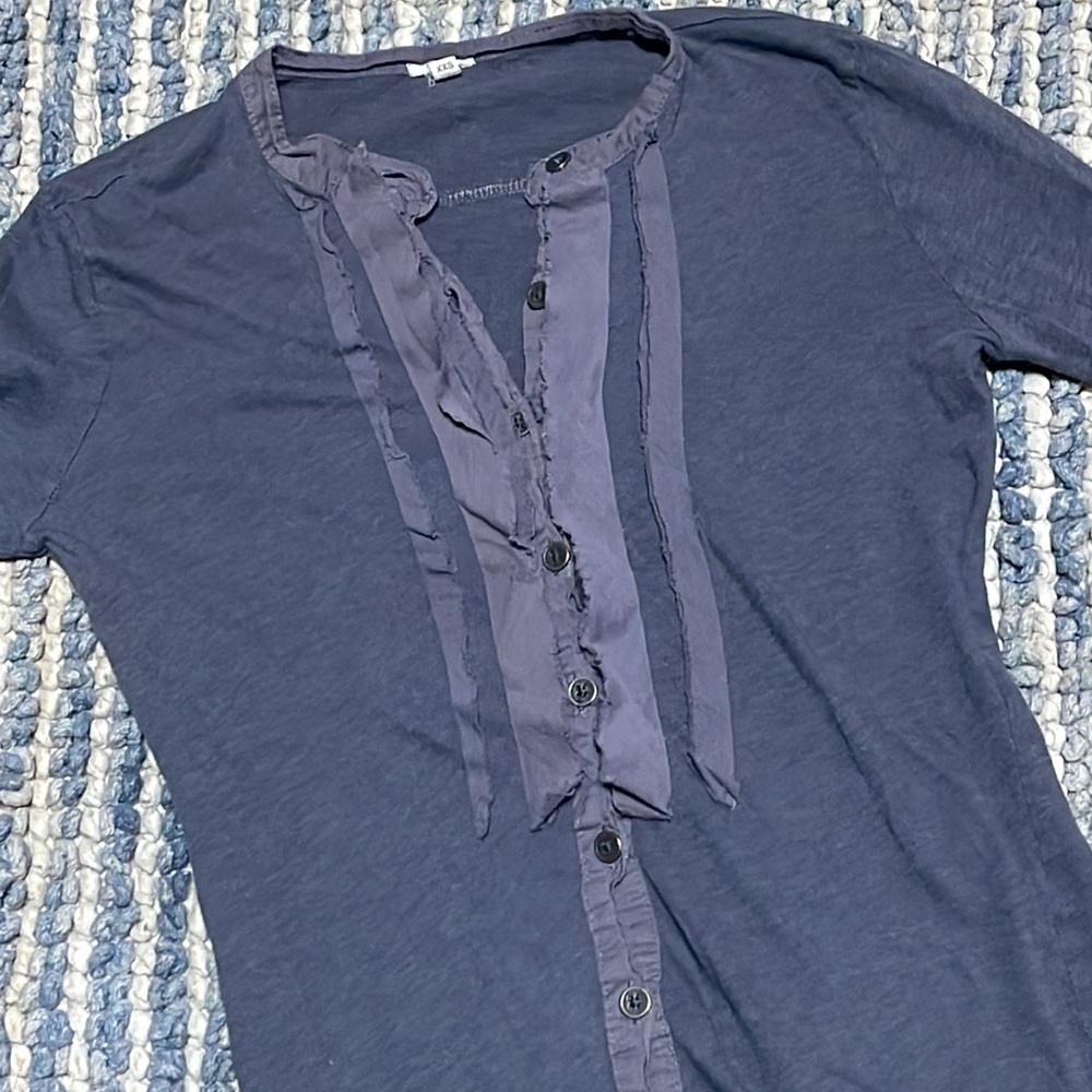 💜J. Crew 💜Cotton Blouse XXS Gray Ruffle Button Detail Soft like T-Shirt! B… - Picture 9 of 16